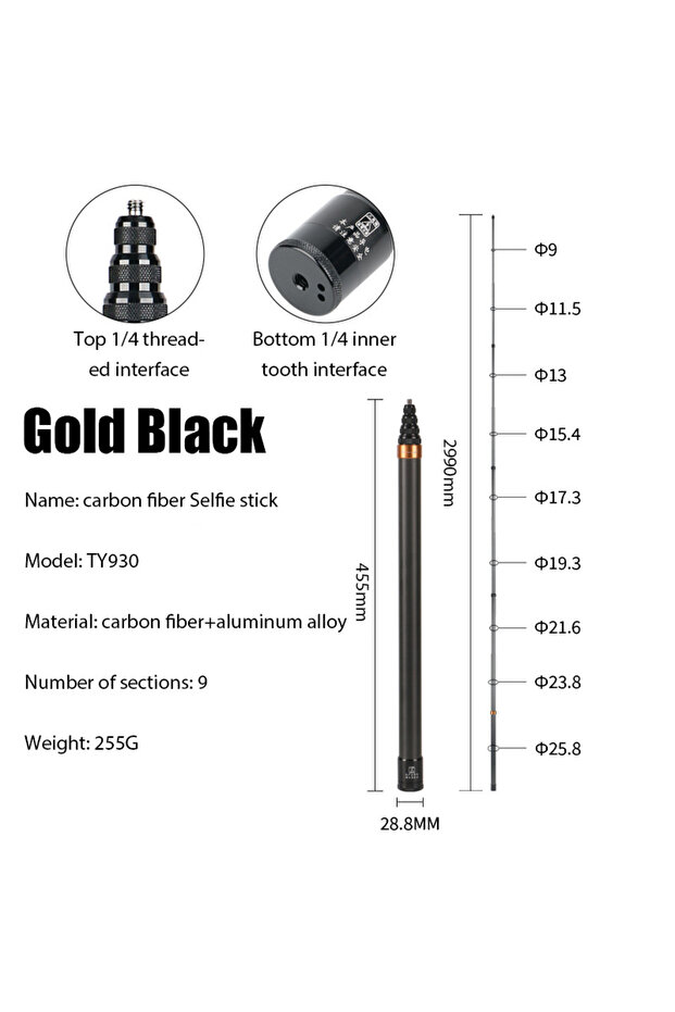 black 290CM Carbon Fiber Invisible Extended Edition Selfie Stick for Insta360 X3 GO 3 Action 4 Acces