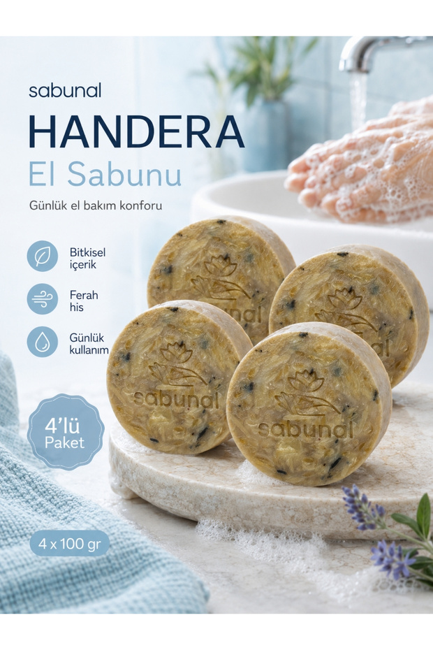 Handera Hand Soap 4 Pcs - Natural Solid Hand Cleaning Soap for Daily Hand Cleaning and Family Hygiene