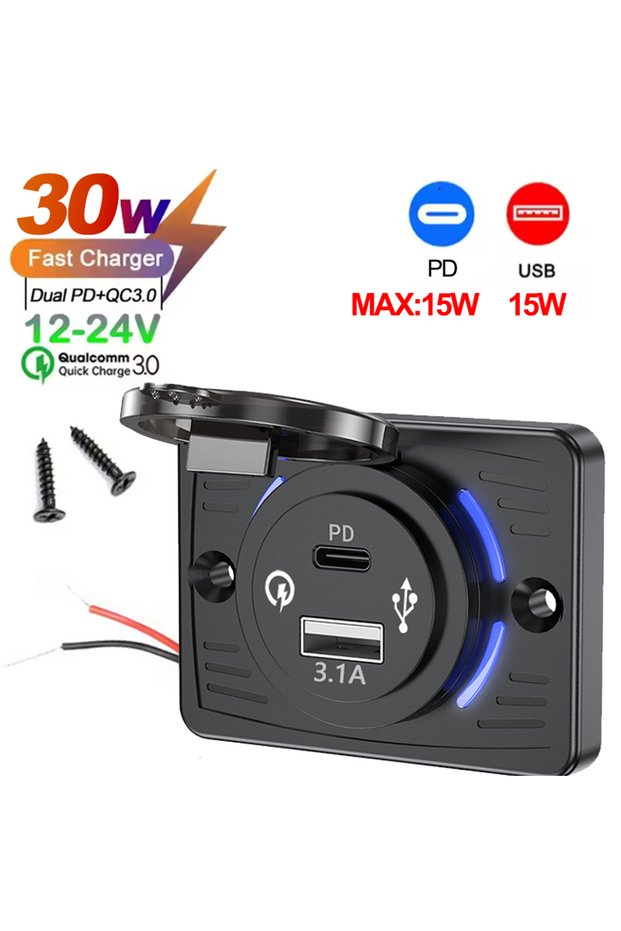 30W Type-c 3.1A 2-4 Ports USB Outlet QC 22.5W PD 30W Type-C Quick Charge & QC3.0 Panel Wall Mount Ch