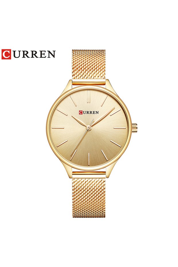 Curren Gold CURREN 9024 Ultra-thin Quartz Watch for Ladies, Waterproof Casual Mesh Strap Fashion Wri
