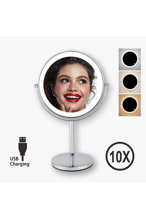 8in 3 color USB 10X 8inch 10X Magnifying LED Makeup Mirror with 3 Color Light Touch Switch Double Si
