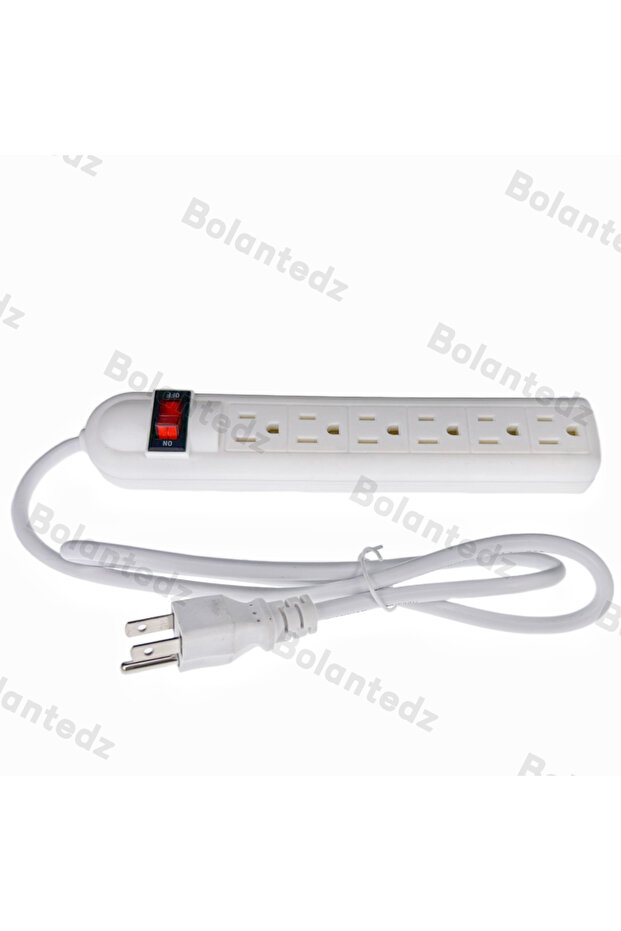 WHITE Bolantedz Power Socket 6 US AC Outlets Power Strip With Switch 1m Extension Cord For Home, Off