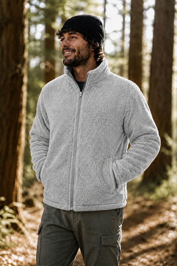 سترة رجالية من النوع Pro Thermal Inner Outer Sherpa للخريف والشتاء مزودة بسحاب كامل من القطيفة