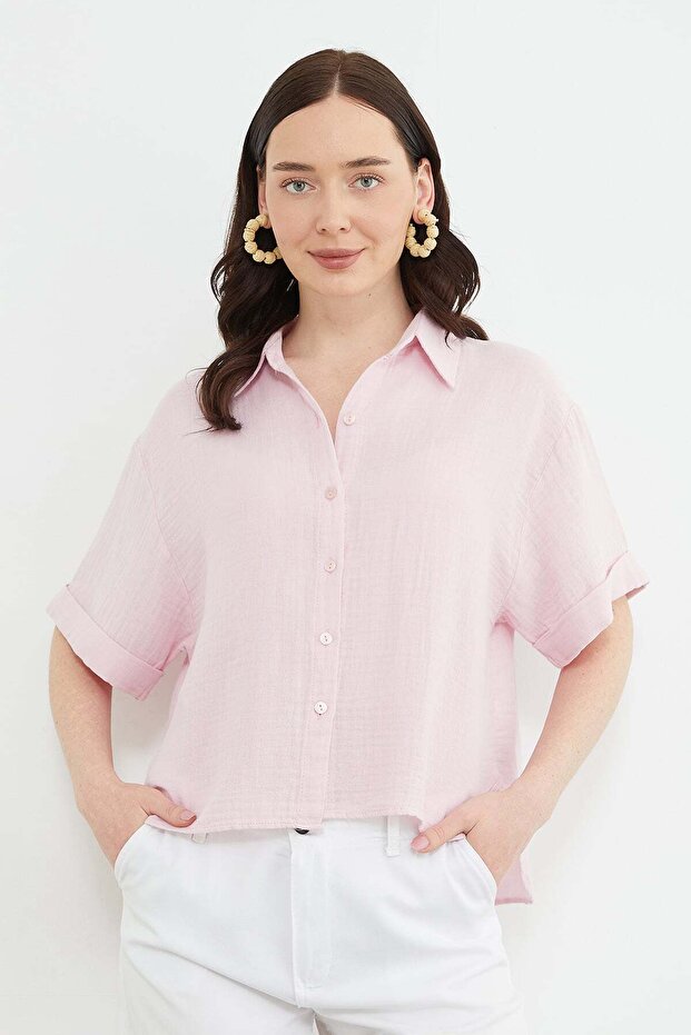 Basic Layered Muslin Fabric Casual Shirt