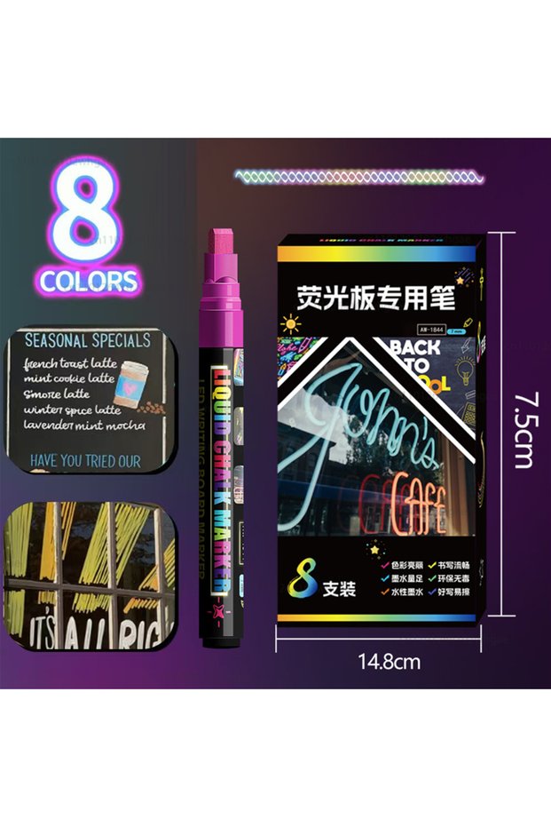 8 colors 8Color 8mm Liquid Chalk Erasable Highlighter Fluorescent Marker Pen for Whiteboard Graffiti