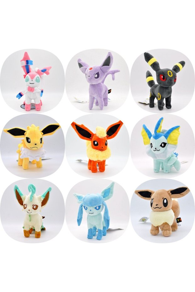 9 PCS Stand Eevee Family Pokemon Plush Toys Set - Sylveon Umbreon Vaporeon Flareon Pikachu Stuffed D
