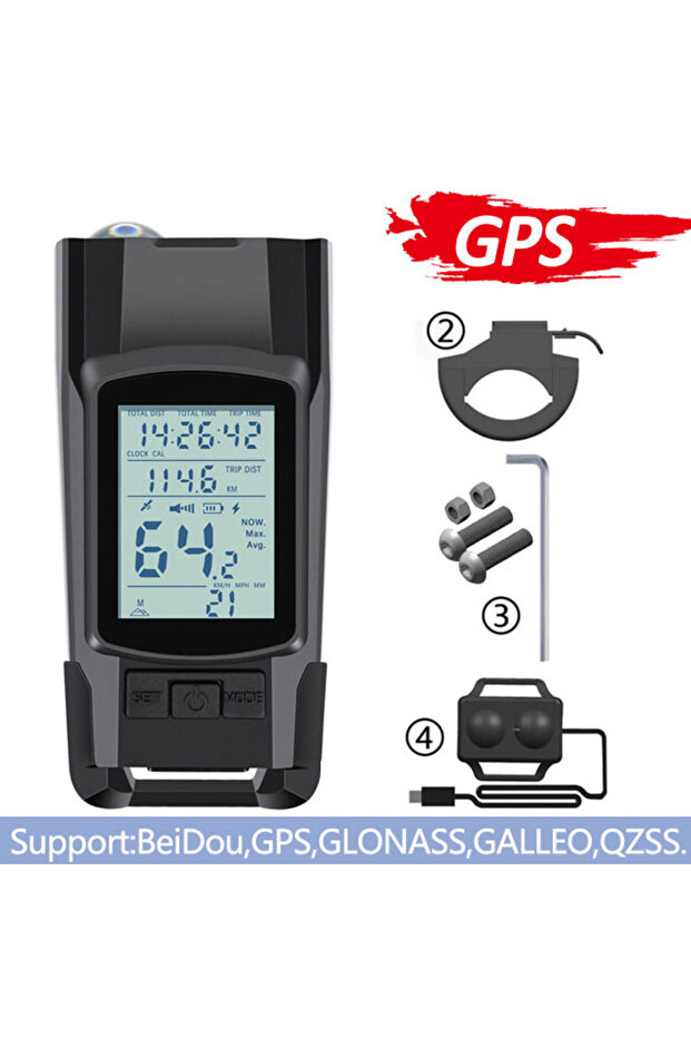 LIG001 GPS 4 أوضاع USB مصباح دراجة كمبيوتر دراجة 3 أوضاع بوق مصباح يدوي عداد سرعة دراجة