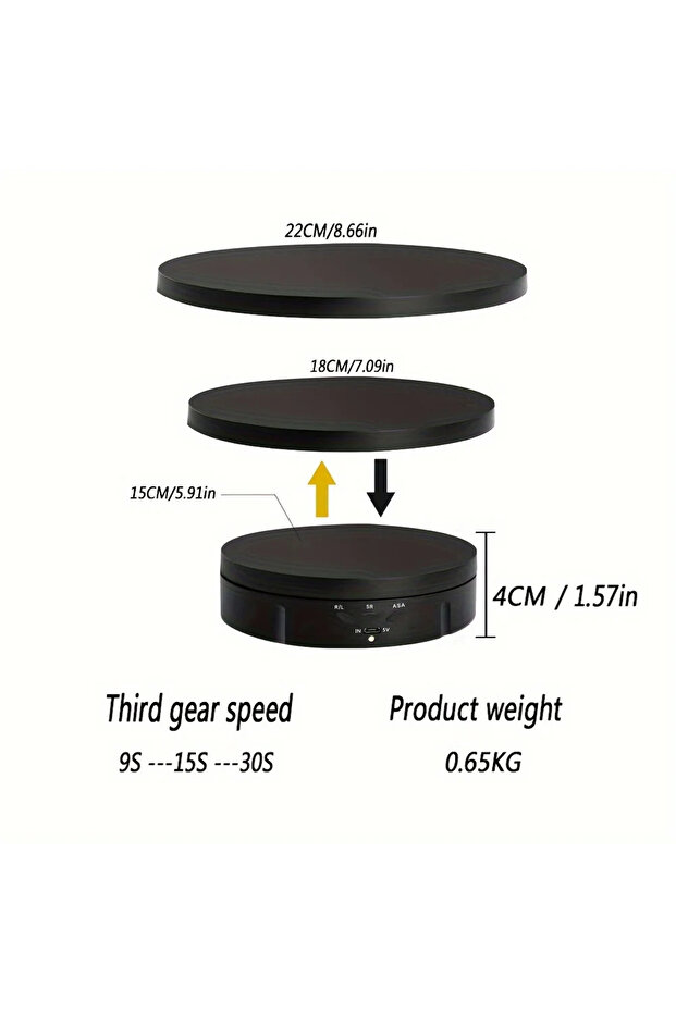 3 IN 1 black 3 Speeds Electric Rotating Display Stand Mirror 360 Degree Turntable Jewelry Holder Bat