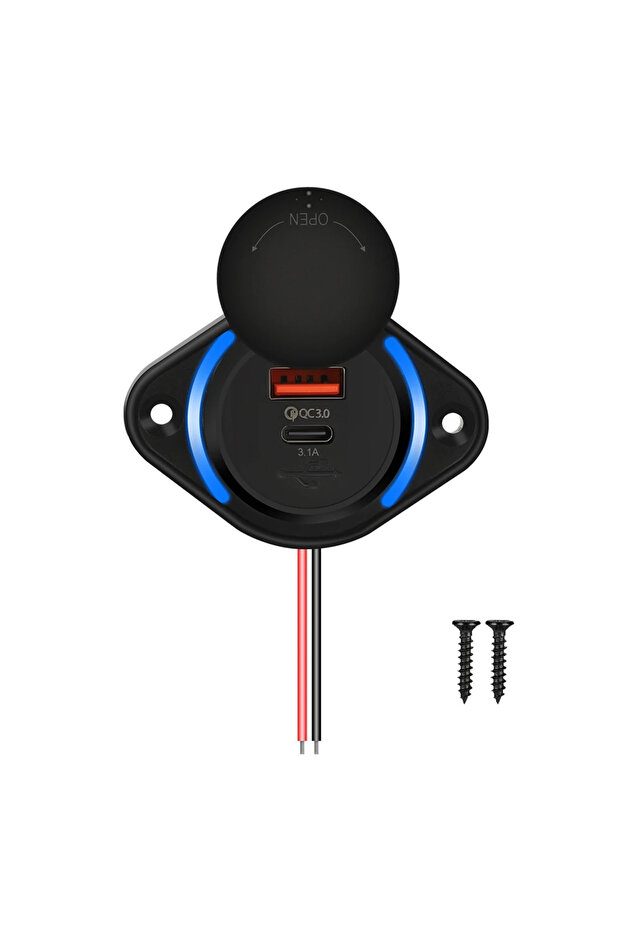 شاحن سيارة kebidumei 3.1A QC3.0 48W PD QC 3.0 مع غطاء منزلق ومنفذ USB من النوع C للشحن السريع
