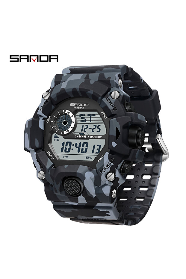 Black White Fashion SANDA 2183 Men's Camouflage Multi Functional Waterproof Day Night Light Calenda