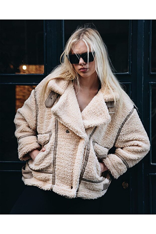 Women's Premium Quality Plush Coat with Piping and Belt Detail
