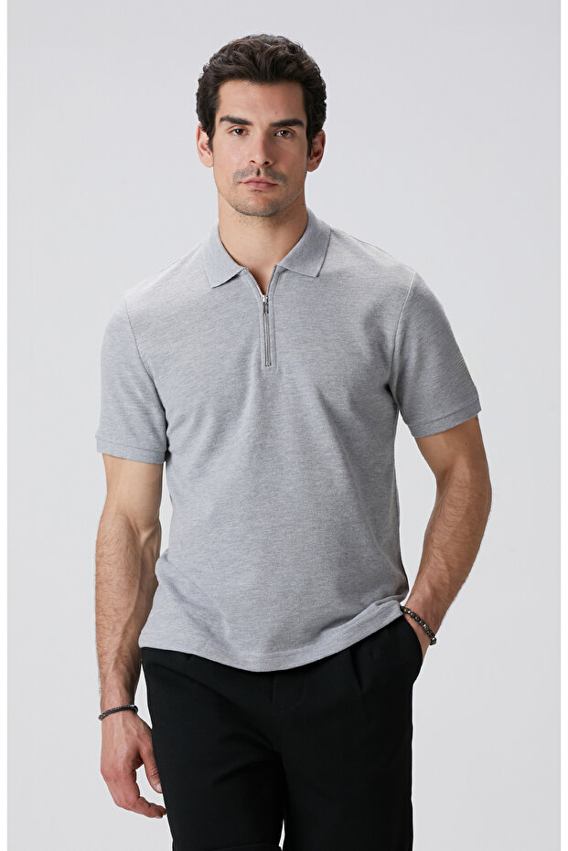 Gri Melanj Polo Yaka T-shirt