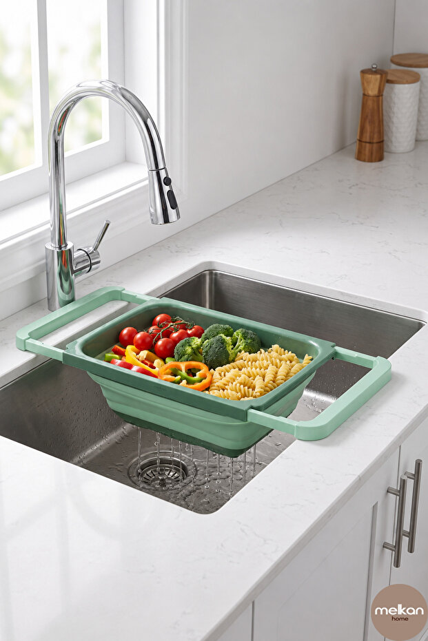 Foldable Strainer, Silicone Strainer, Foldable Accordion Over-Sink Strainer, Large Size Strainer 5.5 L