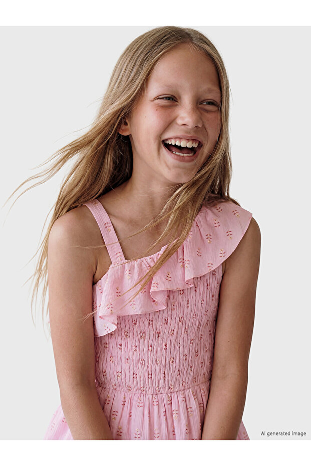 Two Mt Shop Quality One-Shoulder Patterned Ruffle Girl's Dress