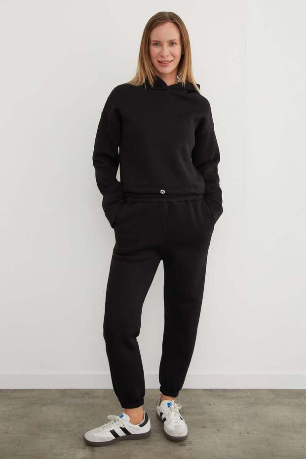 3 Thread Basic Hooded Jogger Set with Waist Stopper