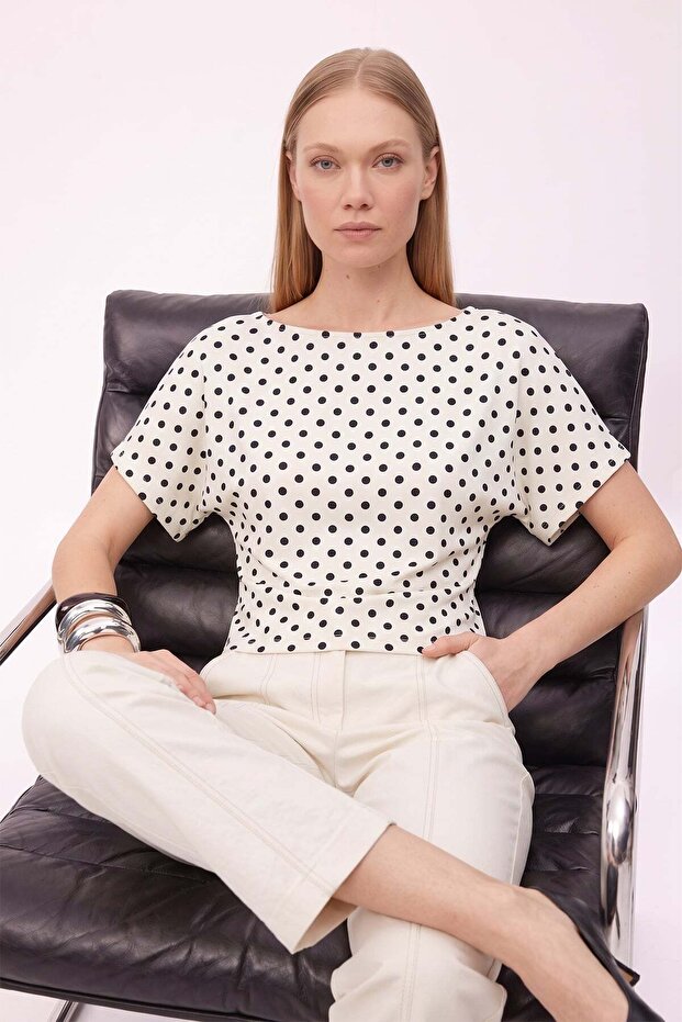 Polka Dot Boat Neck Blouse
