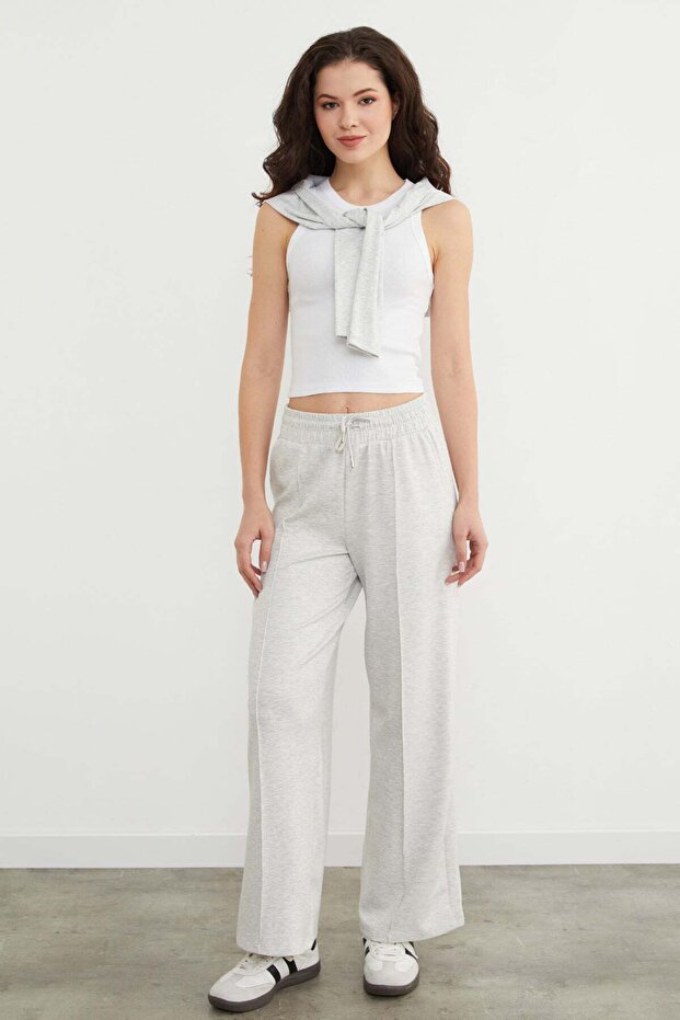 Modal Sweatpants with Tie Waist and Green Front Detail