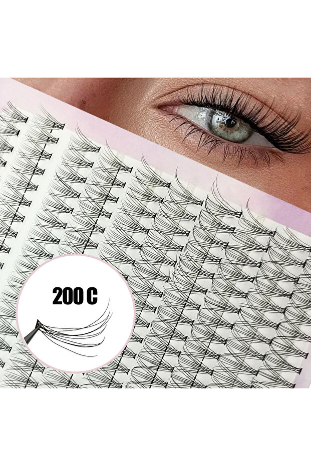 9mm-16mm 10C 200 Clusters of Slim DIY Eyelashes - C/D Curl, 8-16 mm, Fluffy and Natural, Beginner-Fr