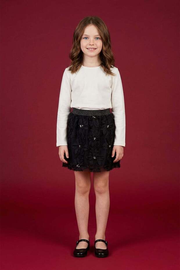 Floral Elastic Waist Glittery Girls' Skirt