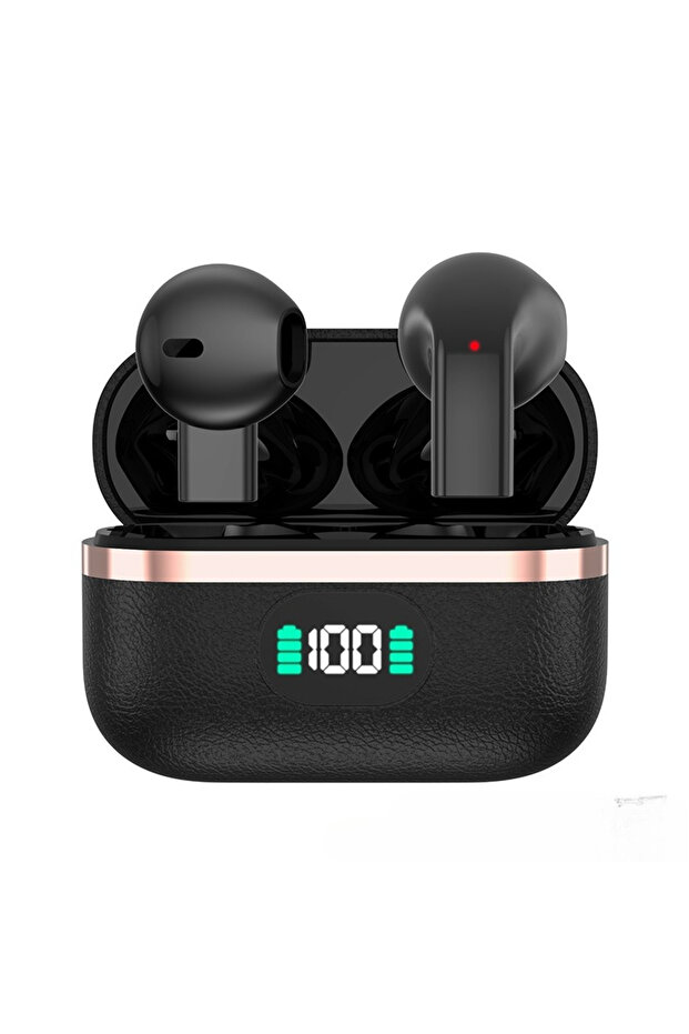 Black Premium Leather Wireless Earbuds Boasting Sleek Semi-in-ear Design Endurance Battery Mic Ideal