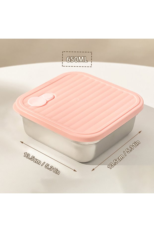 Pink 650ml 304 Stainless Steel Lunch Box With Lid Portable Fruit Salad Food Contai