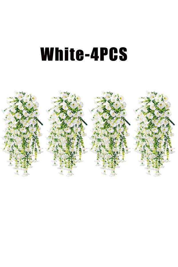 4Pcs White Artificial Hanging Flowers Plants Faux Silk Purple Morning Glory Long Vines UV Resistant