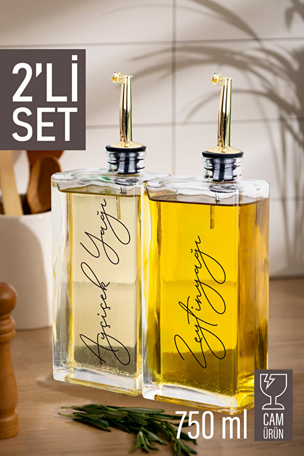 Glass Oil Bottle Vinegar Bottle Kitchen Bottle Set Leak-Proof Stainless Lid 750 ml X 2 Pieces