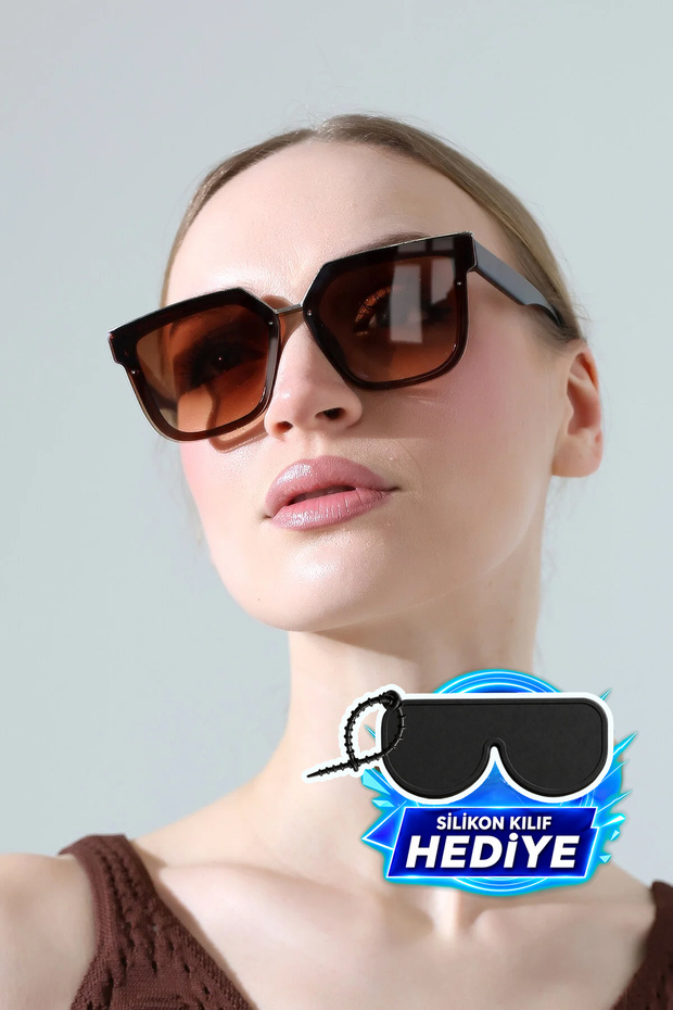 Women's Dark Brown Frame Brown Glass Sunglasses