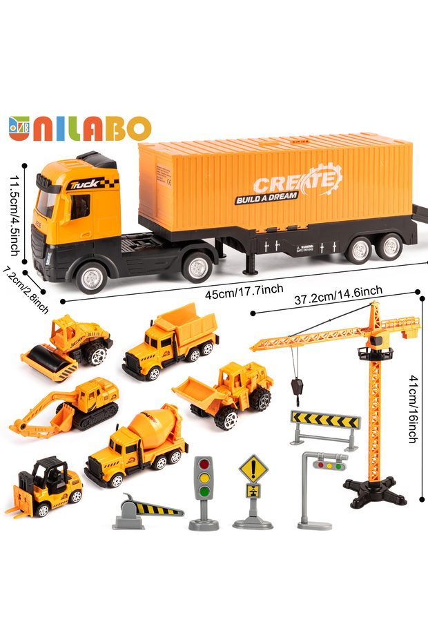 Alloy Inertia Hauler Alloy Construction Vehicles Toy Set for Ages 3-8-STEM Toys with Container Truck
