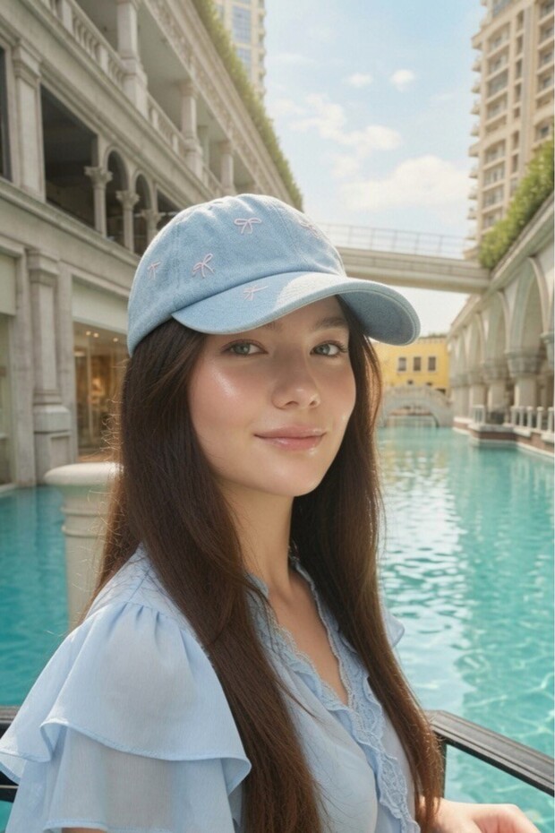 Luxurious Bow Embroidered Hat Stylish City Combination | Light Blue Women's Denim Cap