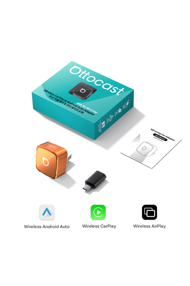 جهاز Ottocast MINI AIR 3 في 1 لاسلكي لـ CarPlay وAndroid Auto للآيفون مع ميزة عرض الشاشة لمدة عام واحد