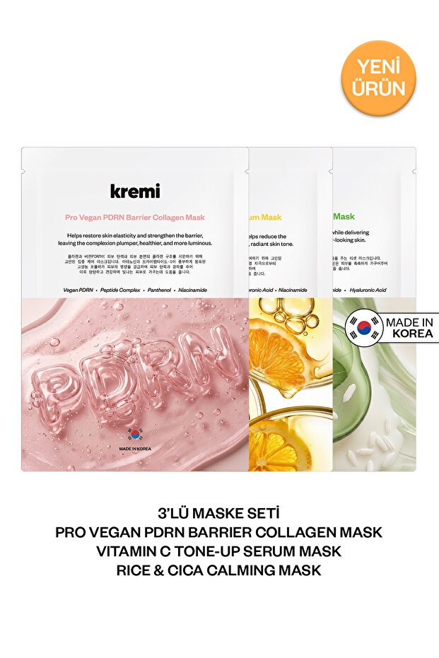 Set of 3 Sheet Masks, Biocellular Paper Mask, Pdrn Collagen Peptide Cica Rice Vitamin 30 ml