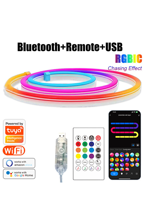 5m RGBIC WISCOLOR Tuya LED RGBIC Neon Strip Lights Waterproof With Aleax/Google Home Voice Control S