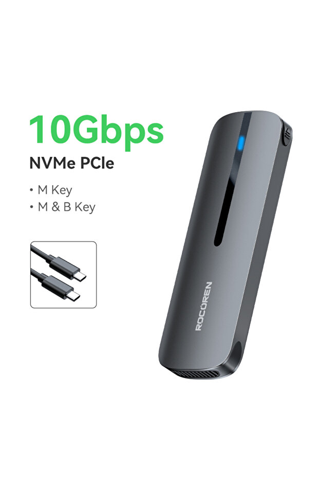 علبة محرك أقراص M.2 NVMe بسرعة 10 جيجابت في الثانية، محول M.2 NVMe PCIe-10Gbps Rocoren، غلاف محرك أقراص M.2 NVMe SSD، محول USB 3.1 بسرعة 10 جيجابت في الثانية