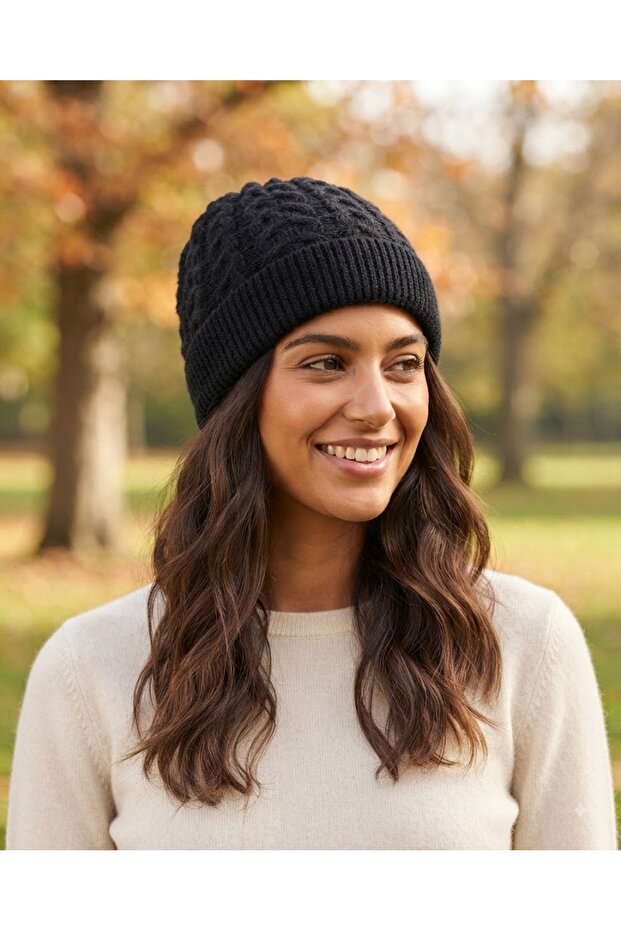 Unisex Lavinia Wool Beret Fo 2752 Anthracite Embossed Knitted Pattern, Durable Weaving and Warm Winter Beret
