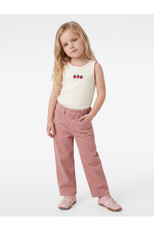 Crew Neck Sleeveless Strawberry Embroidered Cotton Undershirt