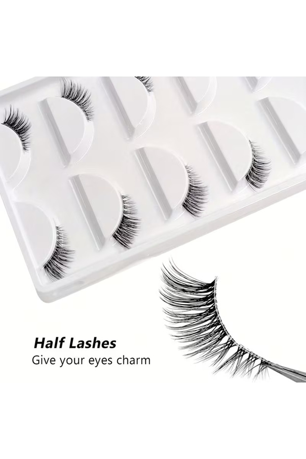Ivory 5 Pairs Natural Look Curly Half Lashes-Add Volume and Definition to Your Eyes for Dating, Part