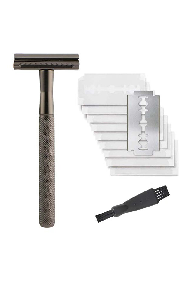 black Stainless Steel Safety Razor with Weighted Handle for Men Double Edge Blade Refills, Single Bl