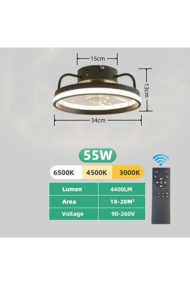 55W black 55W Ceiling Fan With Light, Ceiling LED Light Fan With Remote, Electric Fan With LED Lamp