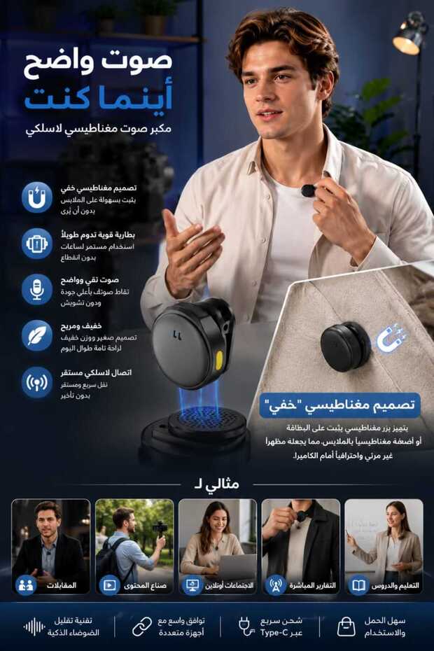 ميكروفون لافالير لاسلكي 2.4 جيجاهرتز مع نظام ميكروفون مزدوج لإلغاء الضوضاء وعلبة شحن، جهاز استقبال سهل التوصيل والتشغيل، متوافق مع منفذ Type-C/Lightning للآيفون وأندرويد والكاميرات والبث المباشر