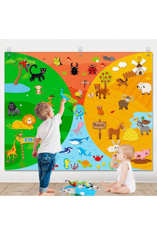 A Farm Animals Felt Story Busy Board 4 IN 1 Themed Storytelling Farm Sea Zoo Vehicle Early Learning