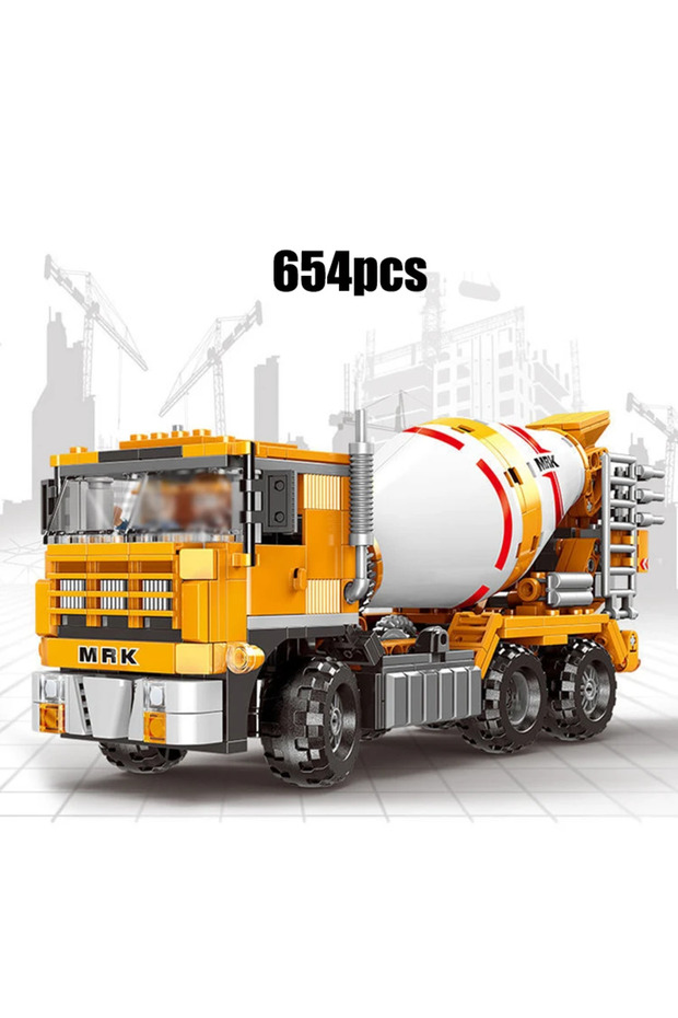 XB3040 بدون صندوق، مكعبات بناء مكعبات بناء ميكانيكية (MOC) على شكل لودر بعجلات، شاحنة تعدين ثقيلة، رافعة، ومحرك، قابلة للتركيب الذاتي