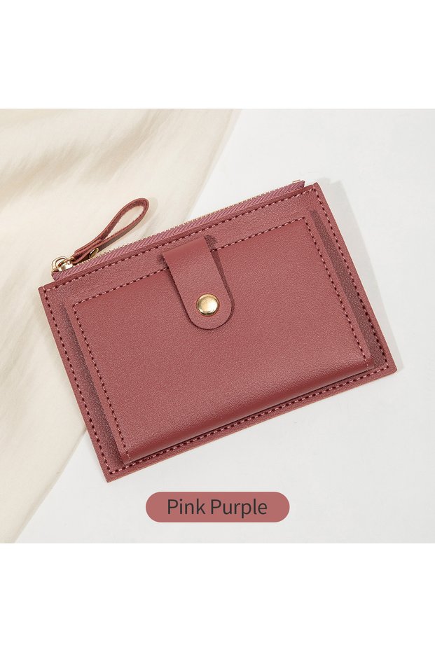 QB342-Pinkpurple Minimalist and fashionable women's short card bag, ultra-thin mini PU leather zero