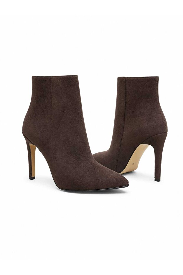 Brown Suede 10.5cm Thin Heel Pointed Toe Zipper Women's Boots