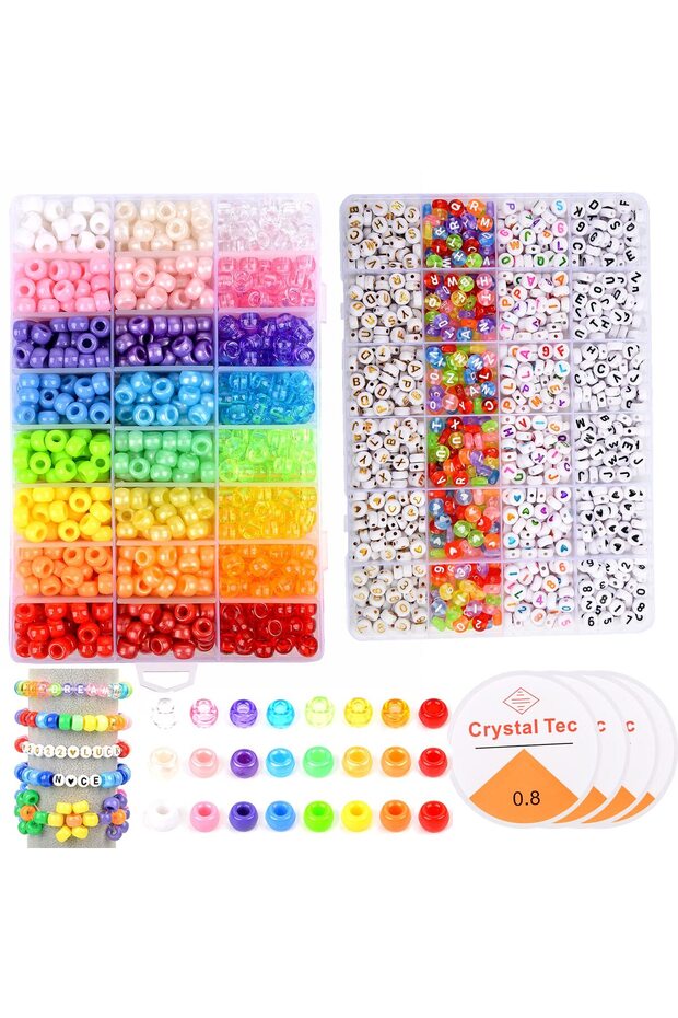 WHITE 2400pcs Acrylic Pony Kandi Beads Kit Large Hole Hair Beads for Jewelry Making DIY Charm Bracel