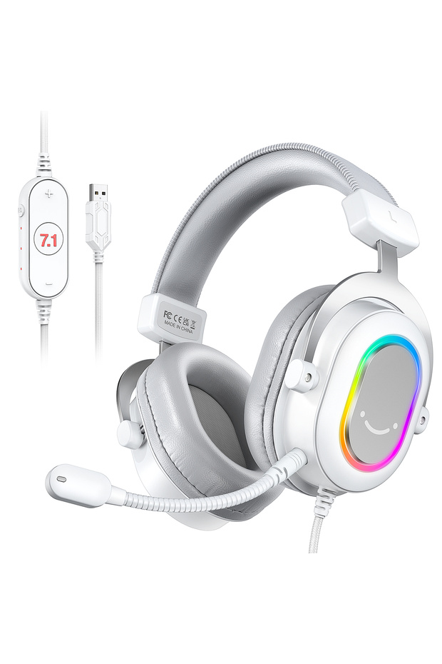WHITE FIFINE RGB Gaming Headset with 7.1 Surround Sound/3-EQ/MIC,Over-ear Headphone with In-line Con