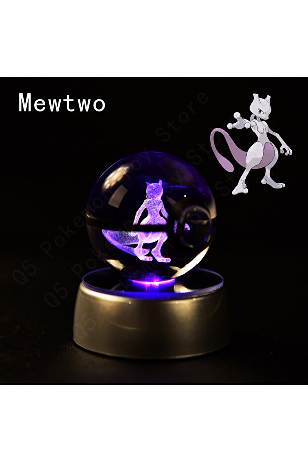 02 Mewtwo Pokemon Crystal Ball 3D Pikachu Mewtwo Mew Gengar Night Light Lamp Base Pokeball Crystal P