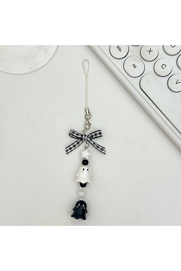 B Creative Keychain Pendant, Ghost A Piao Beaded Mobile Phone Pendant, Sweet and Cool Bow Bag Hangin