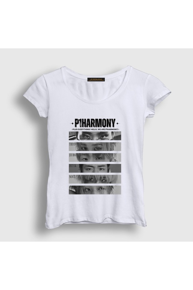 Women's White Eyes K-Pop P1Harmony T-Shirt 619818Tt