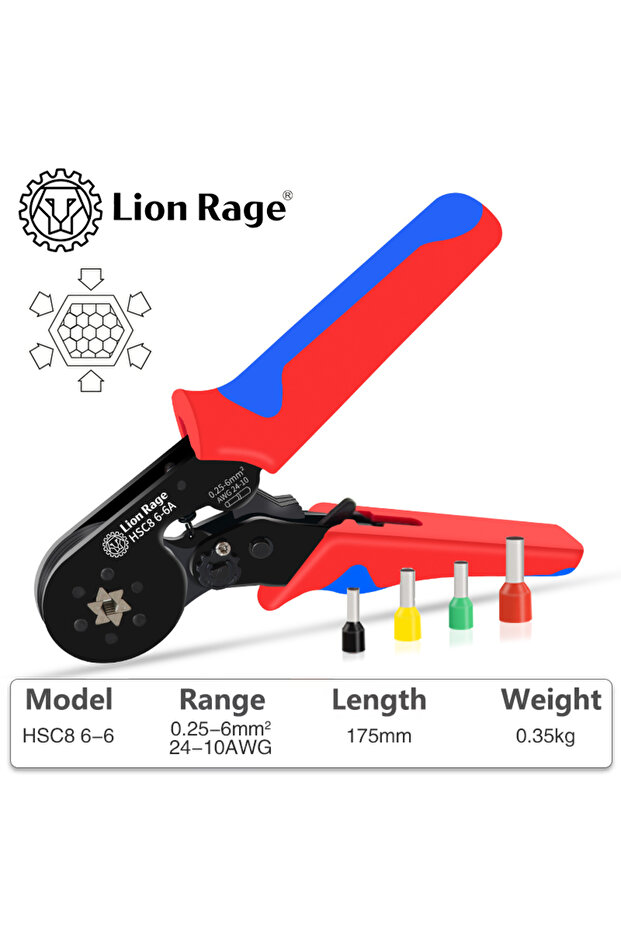 HSC8 6-6 Crimping Tool HSC8 6-4 0.25-10mm for Ferrule Tubular Terminals ² 23-7AWG Ferrule Crimping C